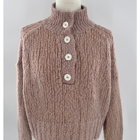 Everlane Lofty Wool Alpaca Sweater Pink Mauve Button up Pullover M - Picture 1 of 10